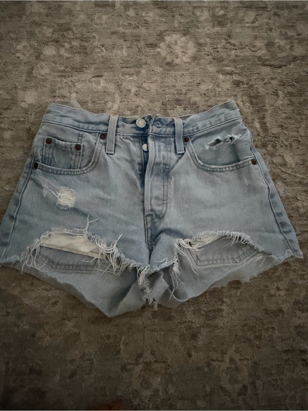 Levi's Light Wash High-Rise Distressed Denim Shorts